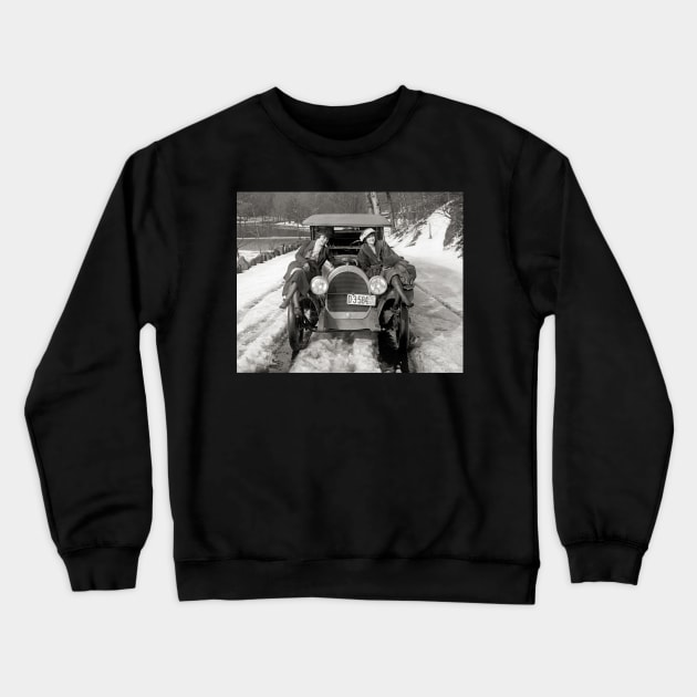 Women Posing On Automobile, 1920. Vintage Photo Crewneck Sweatshirt by historyphoto